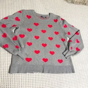 Marled Gray Sweater with Pink Heart Pattern